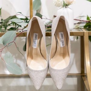 Jimmy Choo Romey 60 Dusty Glitter Pointed Toe Bridal Heels